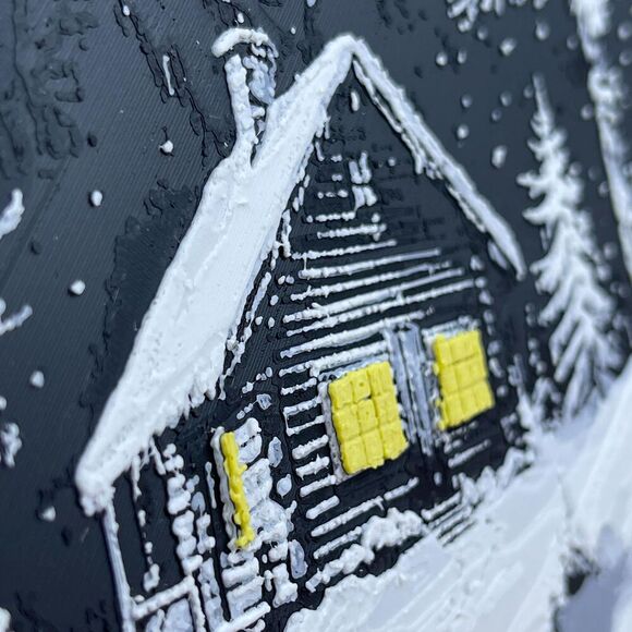Winter Cabin Wall Art, Wall Art, Cabin in the Snow, Textured Art - Picture 4 of 10